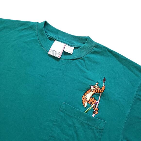 Vintage Artist Tigger Sz S-M Mens Disney Designs Green Embroidered Pocket Shirt - Picture 1 of 6
